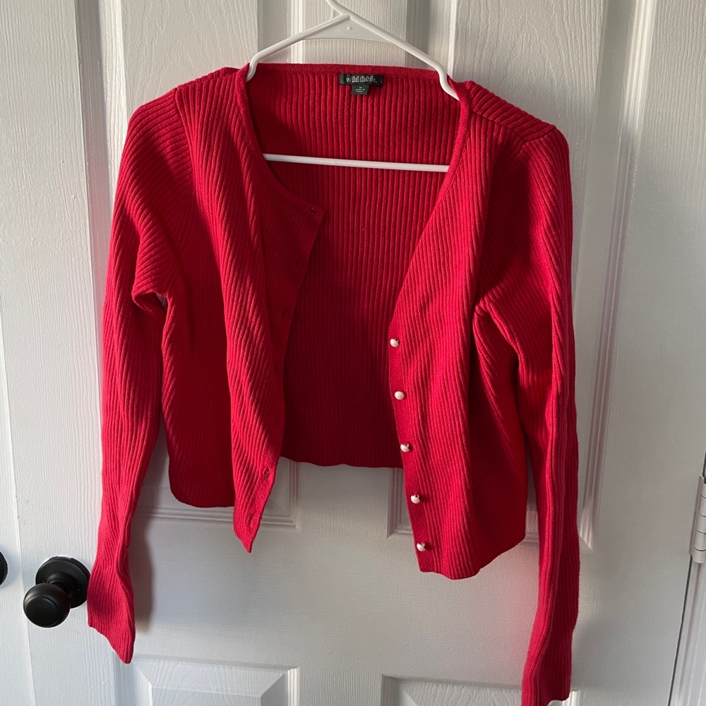 Target wild fable Women’s Red Ribbed Button-Front Sweater Cardigan